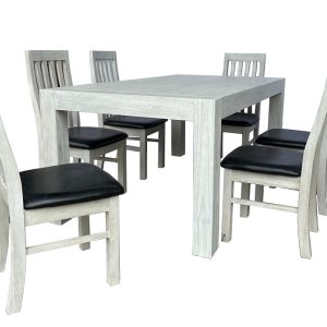 DINING SUITE IN SOLID PINE WOOD- 6 SEATER -1800 mm-WHITEWASH