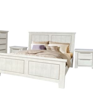 QUEEN BED FRAME-WHITEWASH FINISH + PILLOWTOP MATTRESS [A]