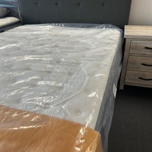 QUEEN BED UPHOLSTERED FRAME WITH PILLOW TOP MATTRESS - SPECIAL PRICE