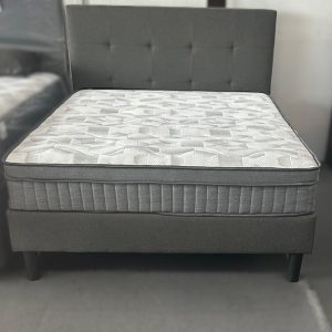QUEEN BED UPHOLSTERED FRAME WITH EURO POCKET SPRING MATTRESS - PERFECT FOR UPSTAIRS