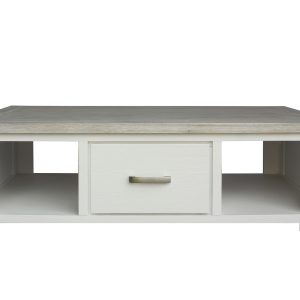 COFFEE TABLE IN SOLID PINE WITH DRAWER- WHITEWASH - ASH