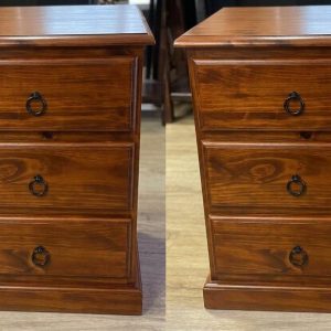 PAIR OF BEDSIDES- 3 DRAWERS-SUZANNE - NEW-DARK